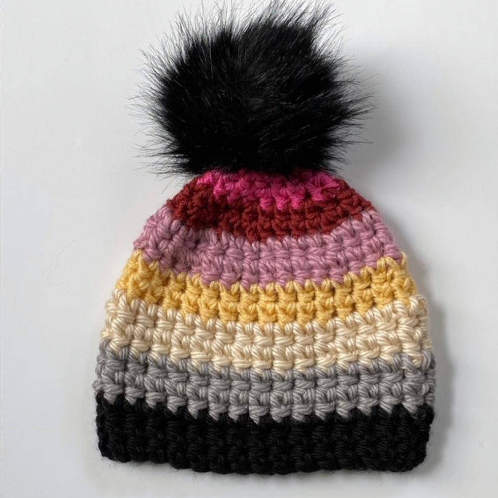Slouchy Beanie, Pom Pom Hat, Chunky Crochet Hat, Brand New Never Worn